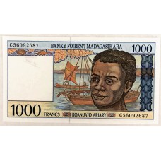 MADAGASCAR 1994 . ONE THOUSAND 1,000 FRANCS BANKNOTE